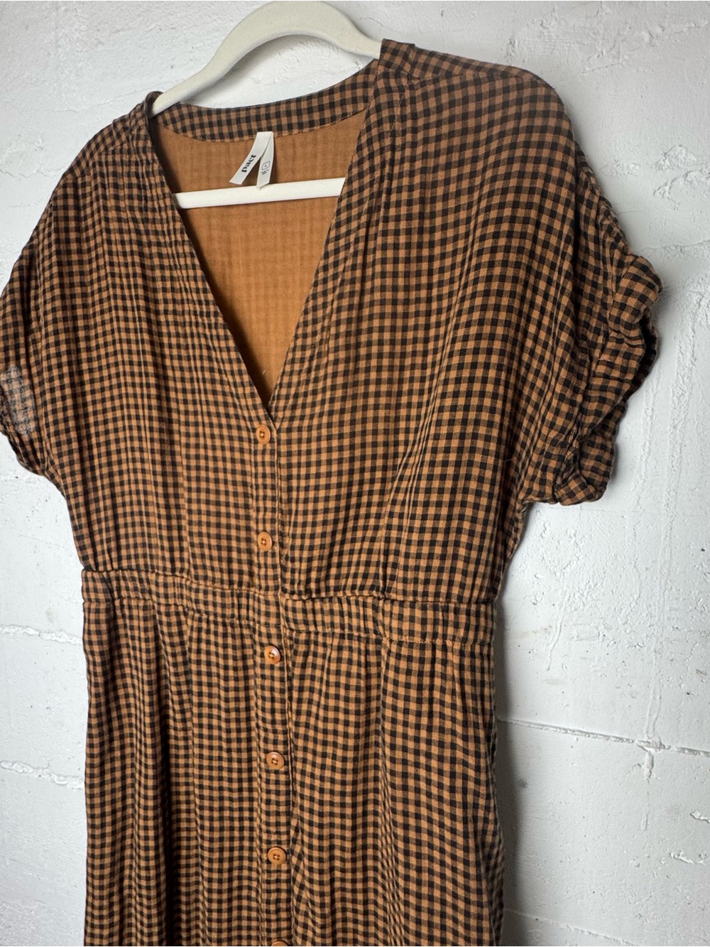 Pact Organic Coastal Double Gauze Short Sleeve Dress Small Harvest Gingham - Picture 3 of 12
